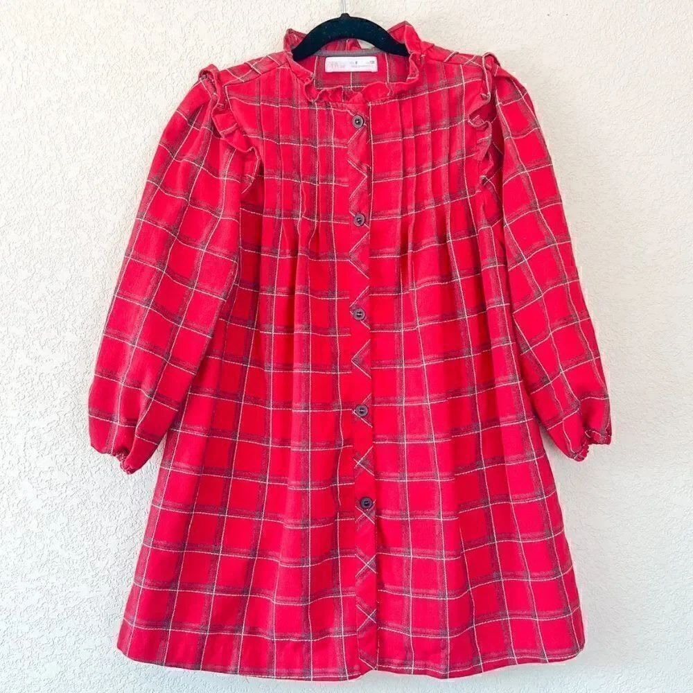 Zara Long Sleeve Plaid Ruffle Dress, Size 8